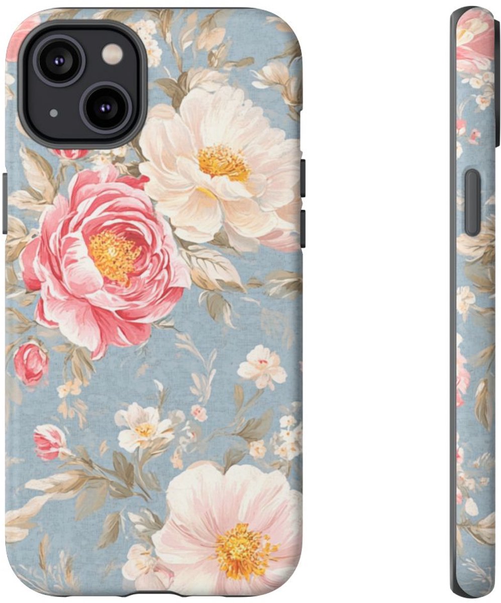 Romantisch Roze-Wit Bloemenpatroon – Telefoonhoesje Geschikt voor iPhone 14 Plus