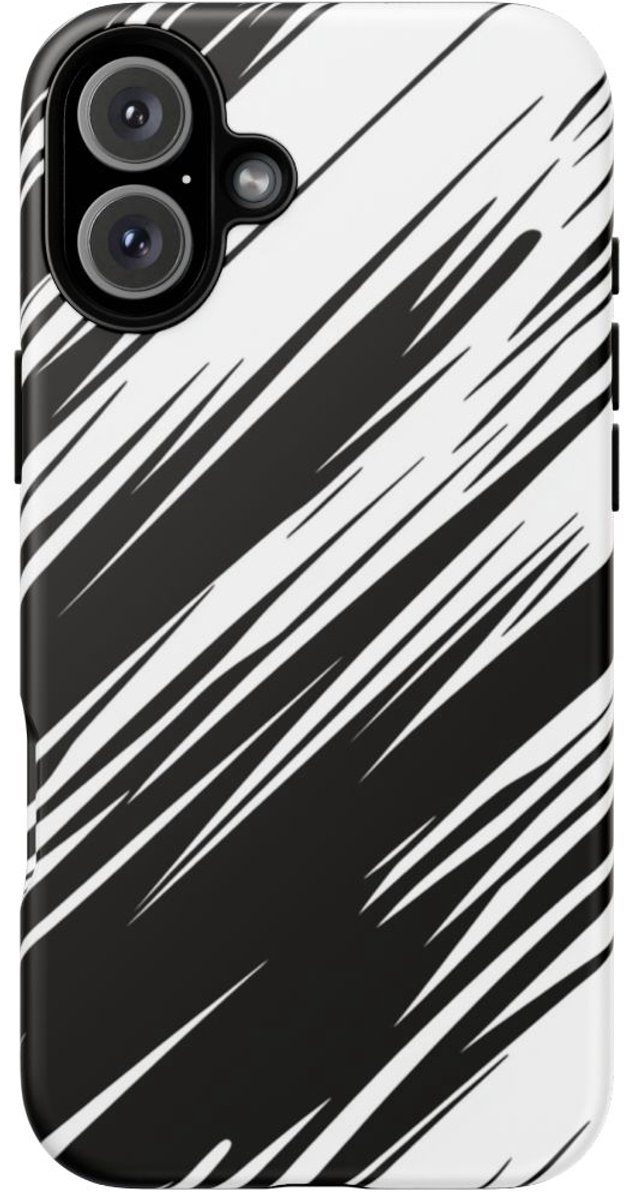 Zwart-Wit Snelheidslijnenpatroon – Telefoonhoesje Geschikt voor iPhone 16 Plus