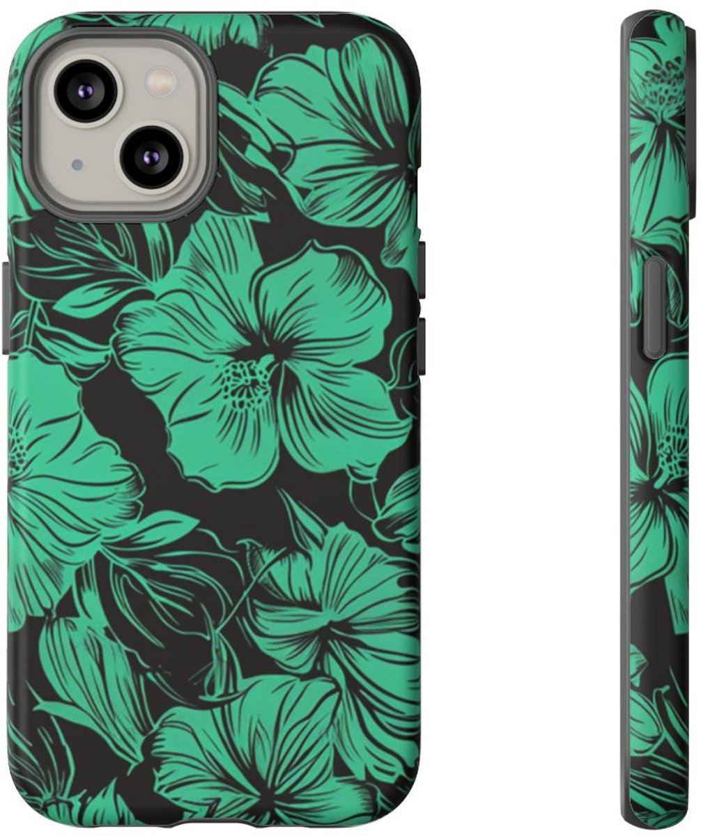 Groen Hawaïaans Bloemenpatroon – Telefoonhoesje Geschikt voor iPhone 14