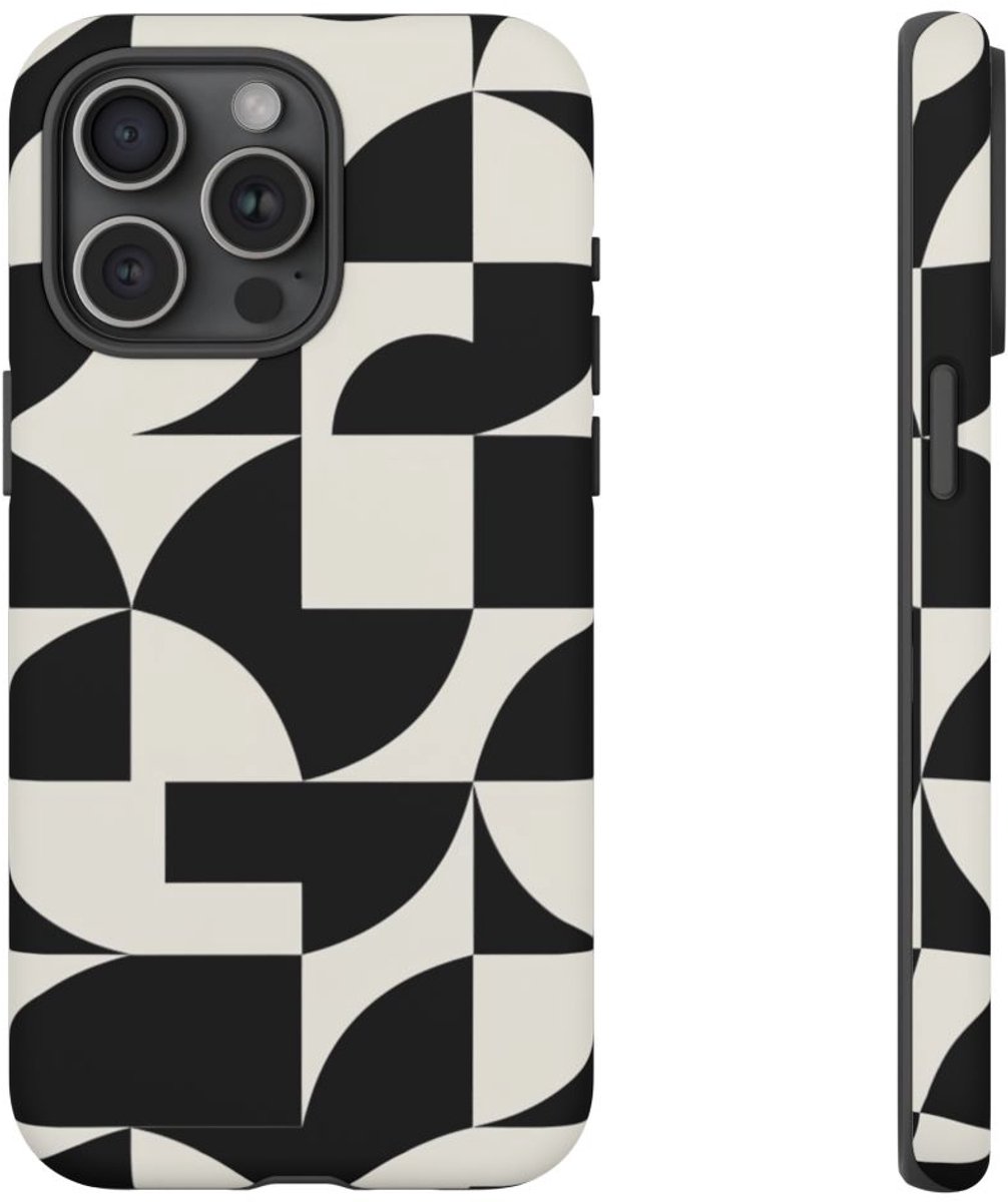 Zwart-Wit Geometrisch Abstract Patroon – Telefoonhoesje Geschikt voor iPhone 15 Pro Max