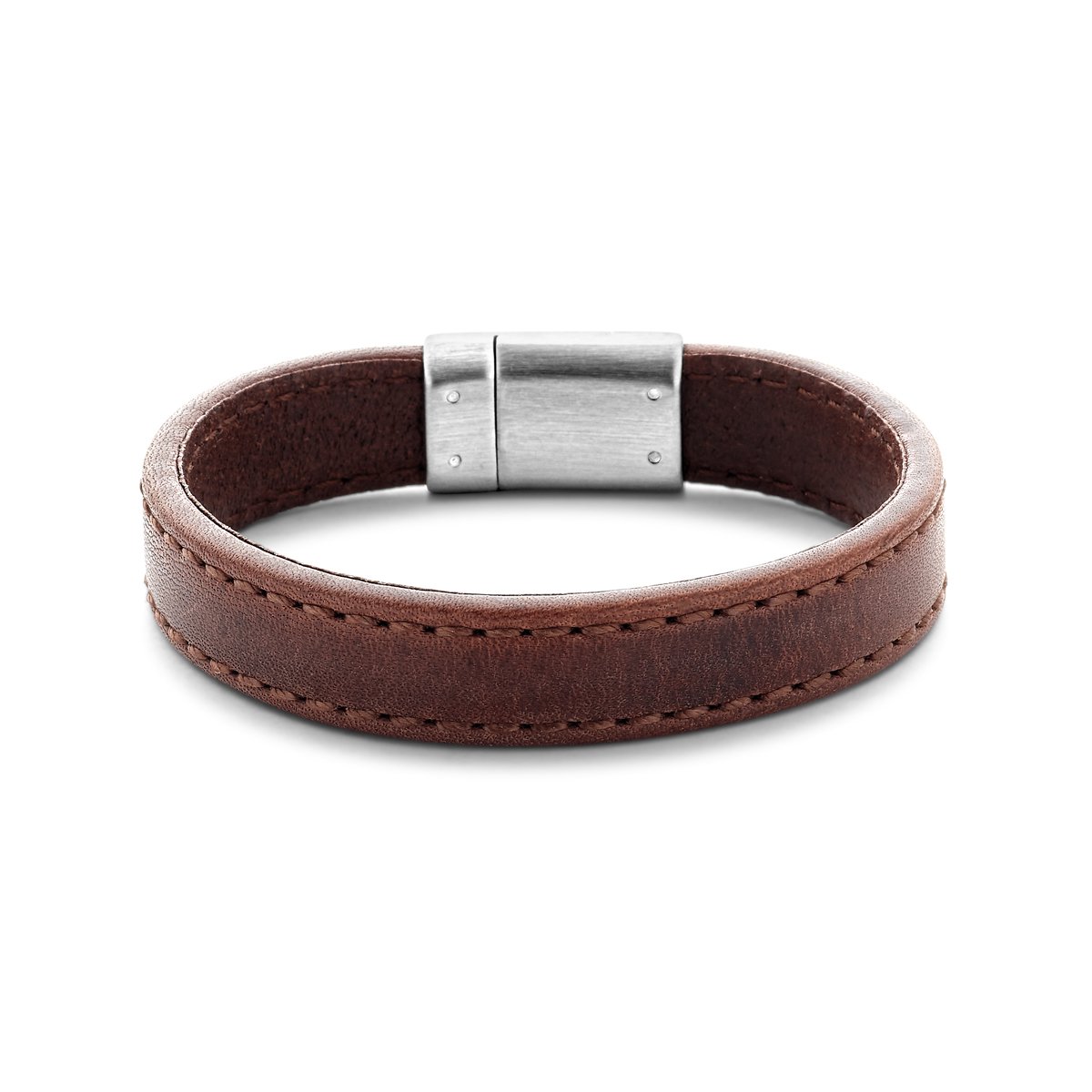 Vigor armband leer donkerbruin 12,5 mm - Staal