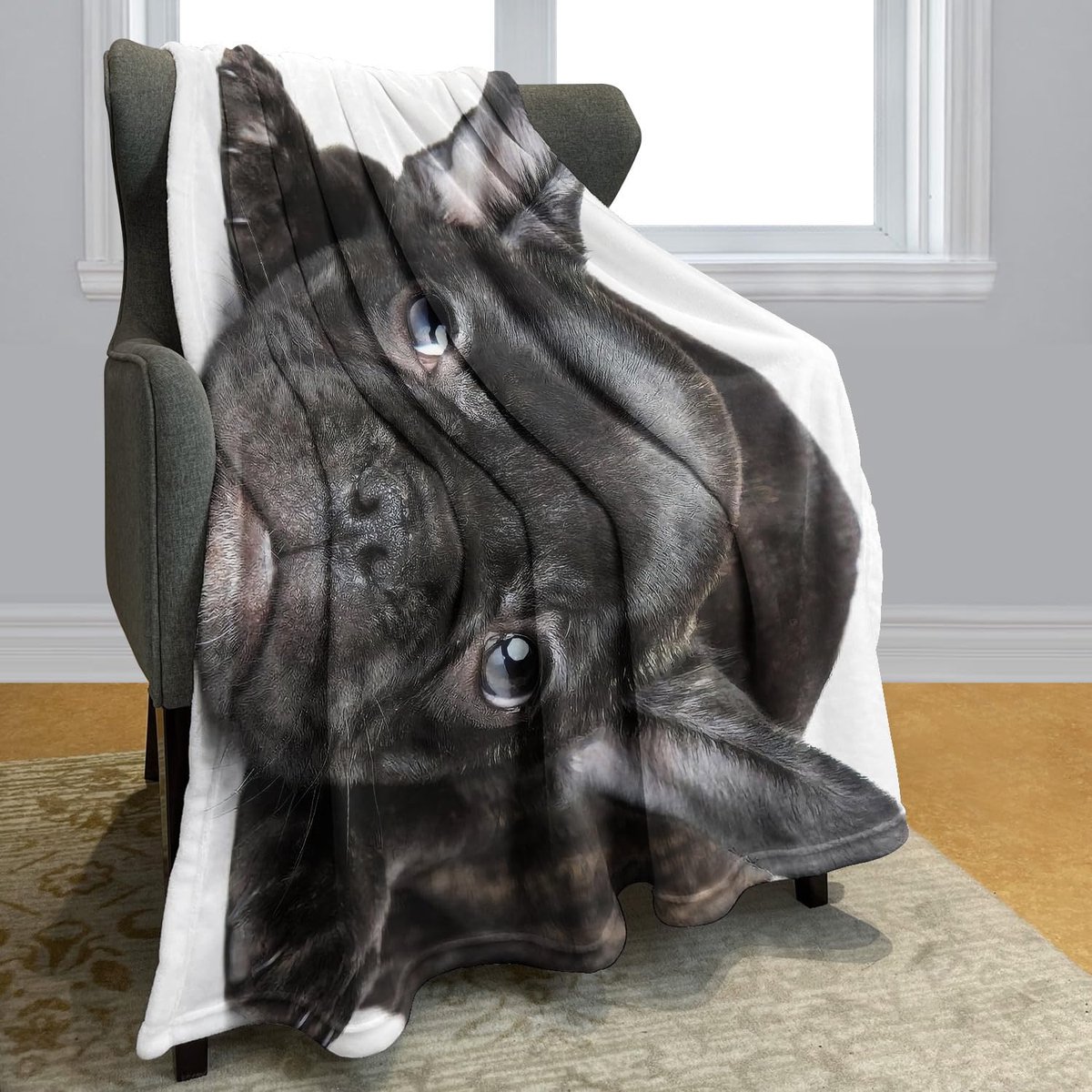Ibenzoa Extra Zachte Flanellen Fleecedeken 150 x 200 cm met Stijlvolle Zwarte Franse Buldog Print