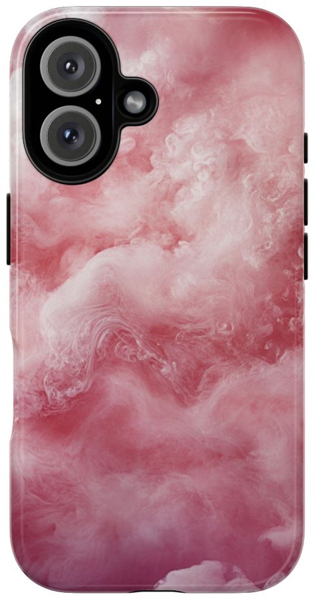 Roze en Witte Wolkenstructuur – Glanzend Stevig Telefoonhoesje Geschikt voor iPhone 16
