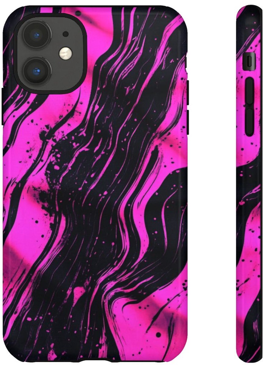 Neonroze en Zwart Abstract Patroon – Telefoonhoesje Geschikt voor iPhone 11