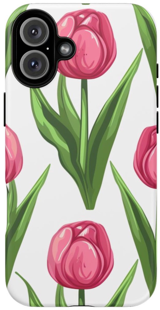 Roze Tulp Bloemenpatroon – Telefoonhoesje Geschikt voor iPhone 16 Plus