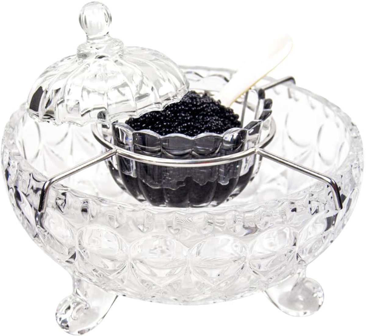 Elegante Kaviaar Server en Parelmoer Lepelset - Perfecte Temperatuur - 1 Set - Glas