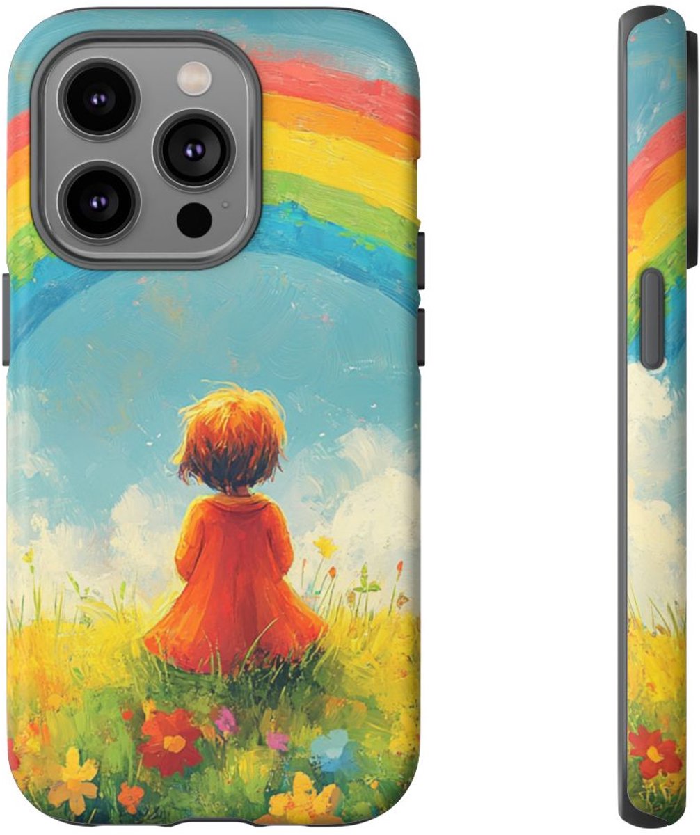 Kind Bekijkt Regenboog – Telefoonhoesje Geschikt voor iPhone 14 Pro