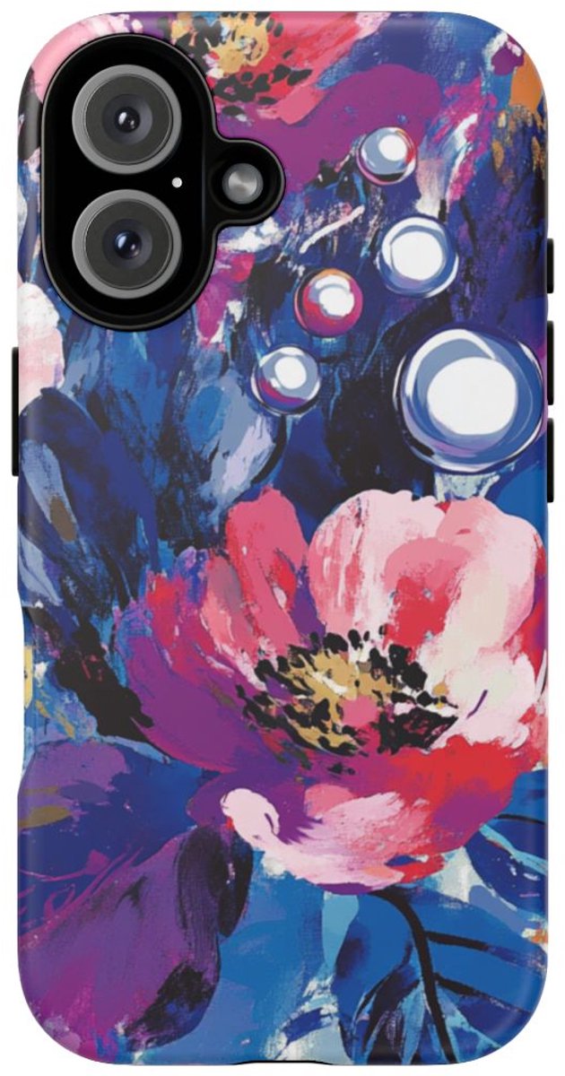 Abstracte Bloemenpracht met Parelaccenten – Telefoonhoesje Geschikt voor iPhone 16