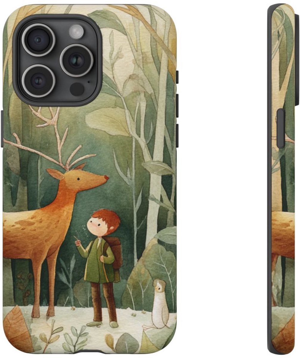 Kind en Hert in Bos Aquarel Illustratie – Telefoonhoesje Geschikt voor iPhone 15 Pro Max