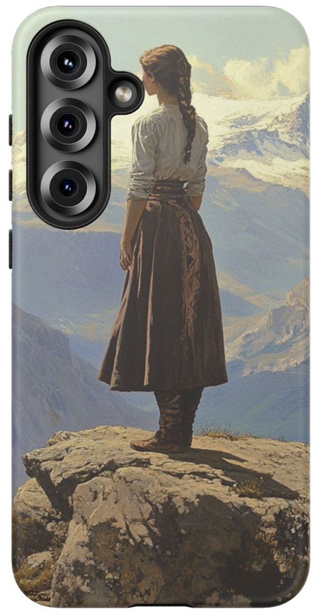 Meisje voor Bergenlandschap – Telefoonhoesje Geschikt voor Galaxy S25 Plus