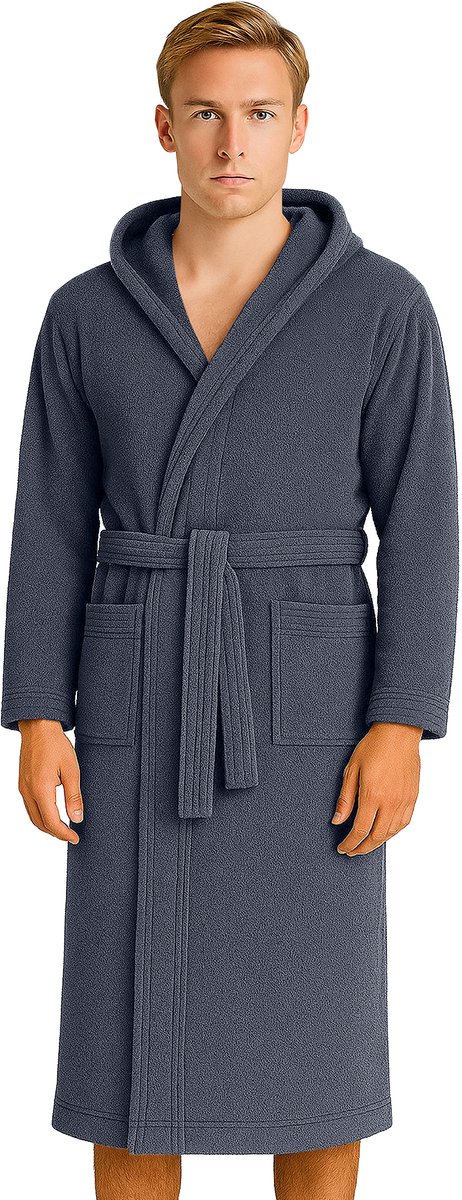 Barbons Badjas Heren - Katoen met Capuchon - Oekotex - Antraciet - 3XL