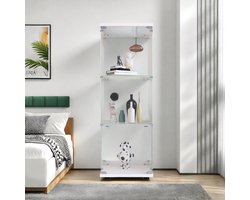 Vitrinekast, 125,5 cm glazen vitrinekast, 3 lagen met 1 deur en slot, moderne glazen verzamelkast, staande glazen opbergkast voor woonkamer, slaapkamer, kantoor, wit