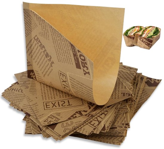 EXCITAT Hamburger zakjes - Boterhamzakjes - Vetvrij Papier - Recyclebaar - Voor hamburgers en friet - 18x18 cm - 50 stuks
