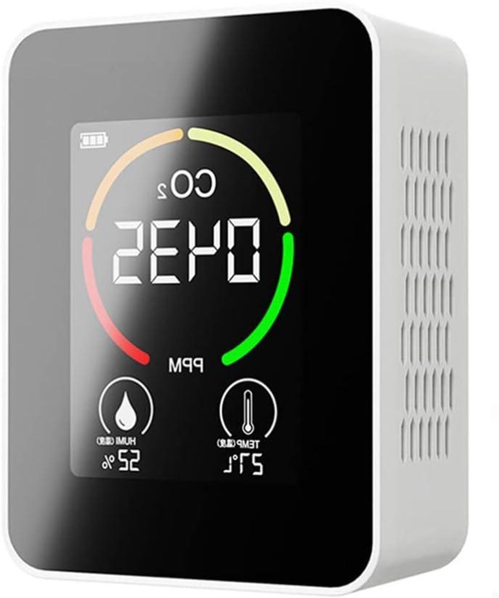 Image of 3-in-1 Luchtmeter voor Thuiskantoor of School - Co2, Temperatuur, Vochtigheid - Draagbaar met E-Ink Scherm - Batterij Aangedreven - Radon Detector
