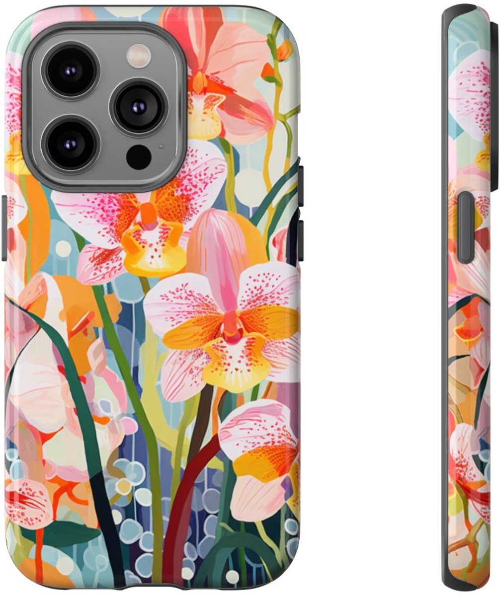 Kleurrijke Orchideeën Illustratie – Telefoonhoesje Geschikt voor iPhone 14 Pro