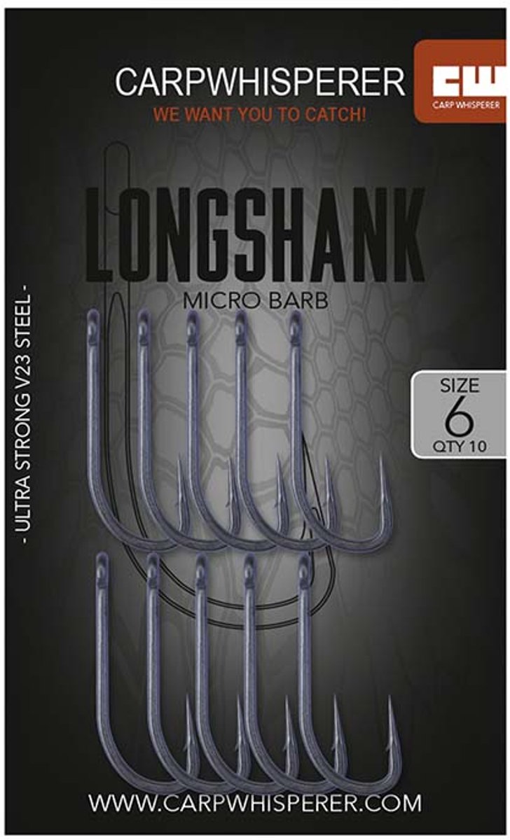 Carp Whisperer - Longshank Haak - 10 stuks - Haak Maat: 6 - Barbless
