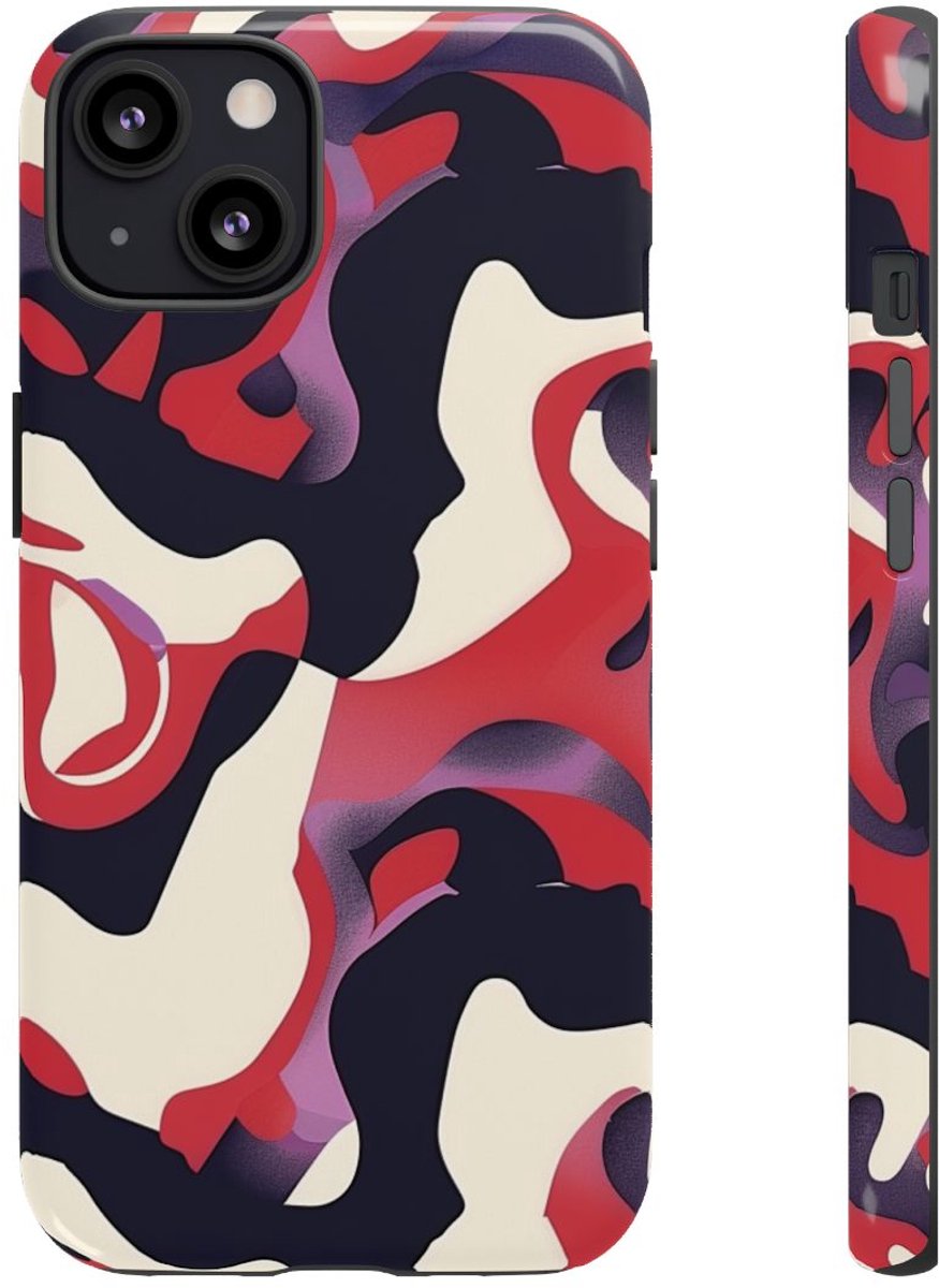Abstract Rood-Zwart-Crème Patroon – Telefoonhoesje Geschikt voor iPhone 13