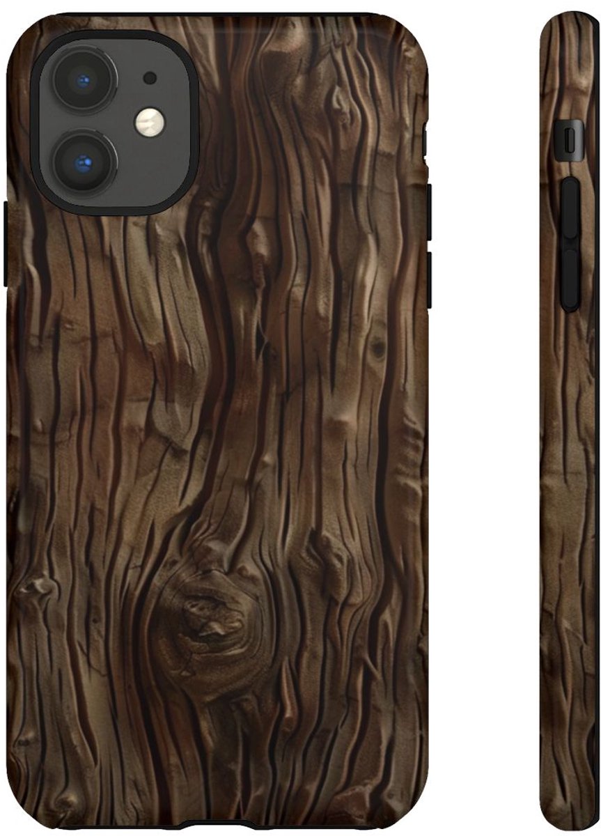 Donkerbruine Houtstructuur met Glanzend Effect – Telefoonhoesje Geschikt voor iPhone 11