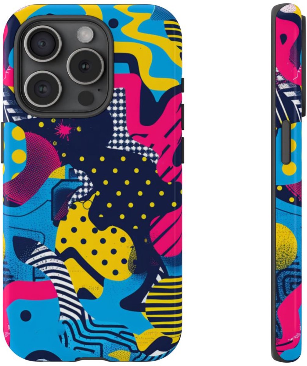 Vrolijk Abstract Geometrisch Patroon – Telefoonhoesje Geschikt voor iPhone 15 Pro