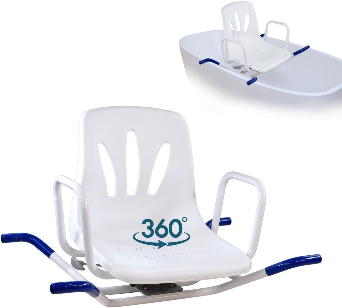 Mobiclinic Lago - Draaibare badstoel - Douchestoel - Badkuipstoel roterend - Douchezitje - Badstoel - Voor senioren - Anatomische rugleuning - Met armleuningen - Roestvrij staal