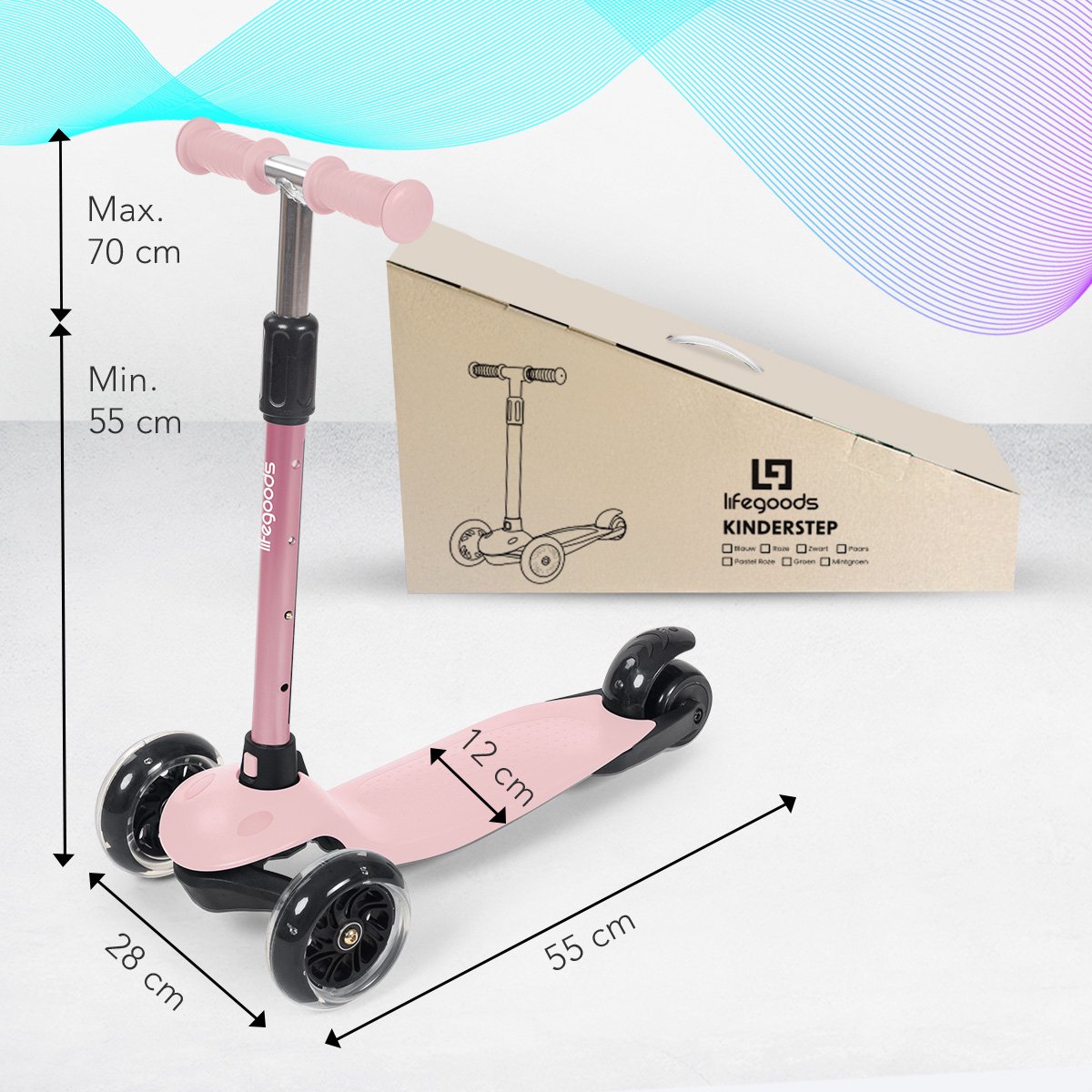LifeGoods - Kinderstep - Step 2-5 Jaar - 3 Lichtgevende LED Wielen - Hoogte Verstelbaar - Jongens/Meisjes - Pastel Roze — afbeelding 7