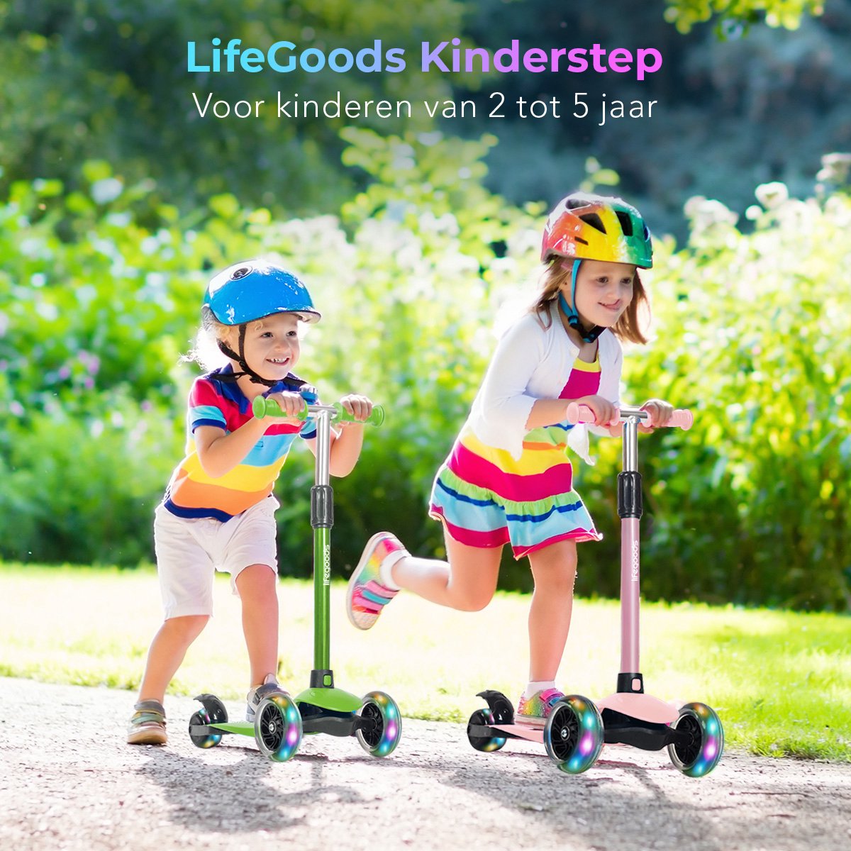 LifeGoods - Kinderstep - Step 2-5 Jaar - 3 Lichtgevende LED Wielen - Hoogte Verstelbaar - Jongens/Meisjes - Pastel Roze — afbeelding 3