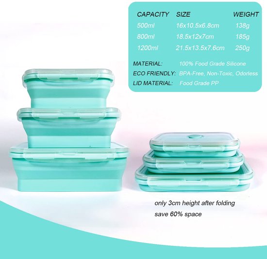 Set van 3 Vierkante Luchtdichte Voedselcontainers Grijs 7house Set van 3 Vierkante Luchtdichte Voedselcontainers Grijs 7house