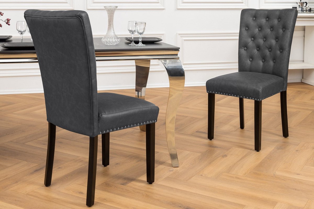 Invicta Interior Chesterfield Stoel CASTLE Zwart Kunstleer Rubber Hout Decoratieve Klinknagels - 44588 Zie omschrijving