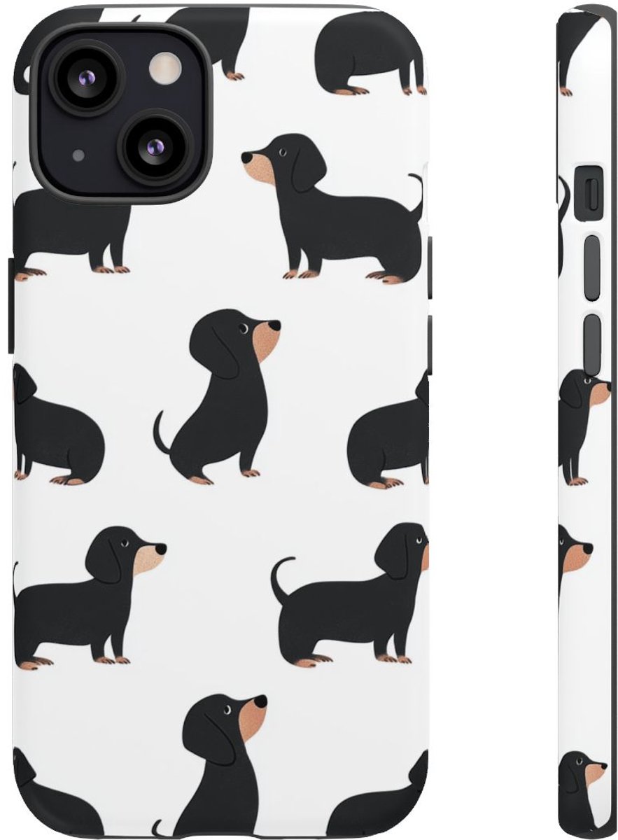 Minimalistisch Zwart Teckelpatroon – Telefoonhoesje Geschikt voor iPhone 13