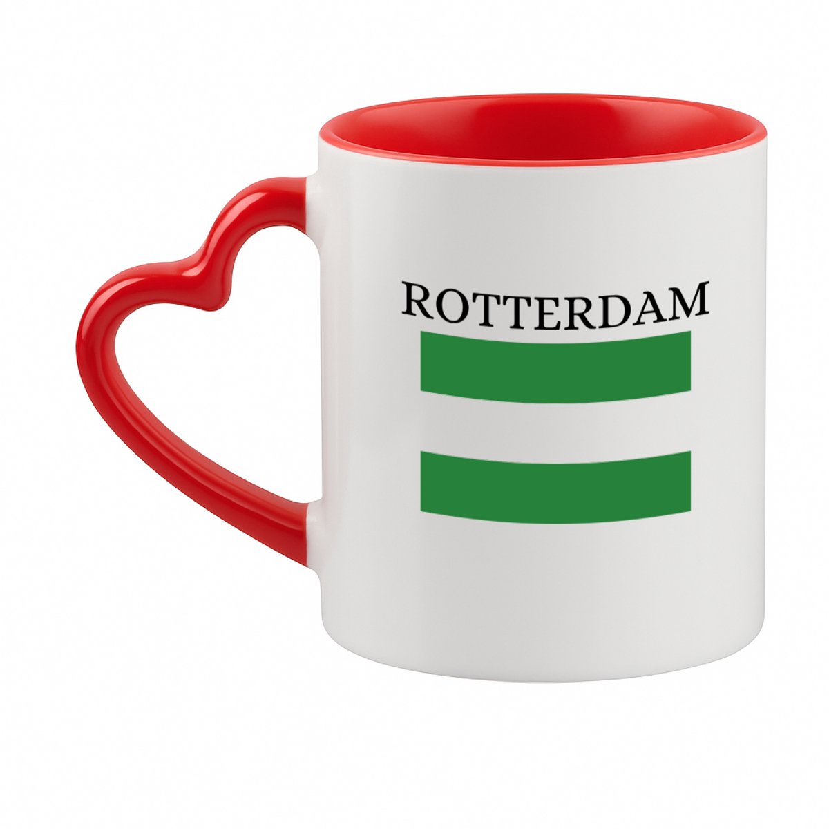 Hacebo® - Rotterdam koffiebeker met hart oor rood - Rotterdam - toeristen Rotterdammers - thee mok - koffie beker - groen wit groen vlag - cadeautje - kado - Erasmusbrug - Zuid Holland - koffiemok - 330 ML