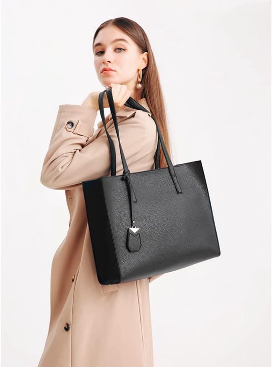 FANDARE Elegante handtas met hanger voor dames, waterdichte schoudertas voor winkelen, werk, reizen, zwart., L