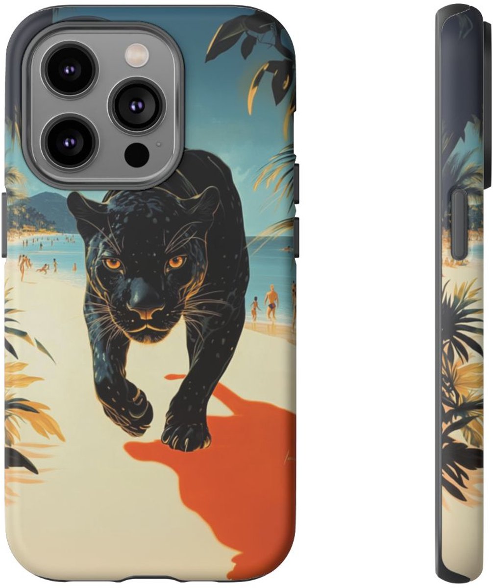 Zwarte Panter op het Strand – Telefoonhoesje Geschikt voor iPhone 14 Pro