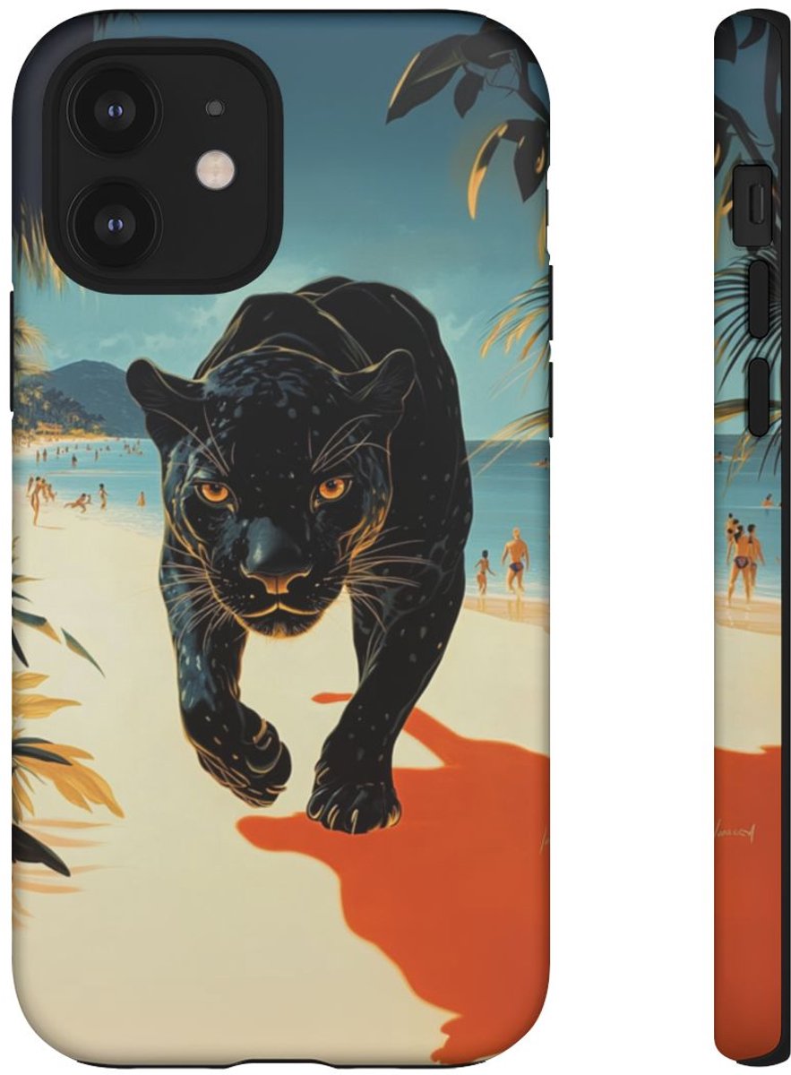Zwarte Panter op het Strand – Mat Stevig Hoesje Geschikt voor iPhone 12