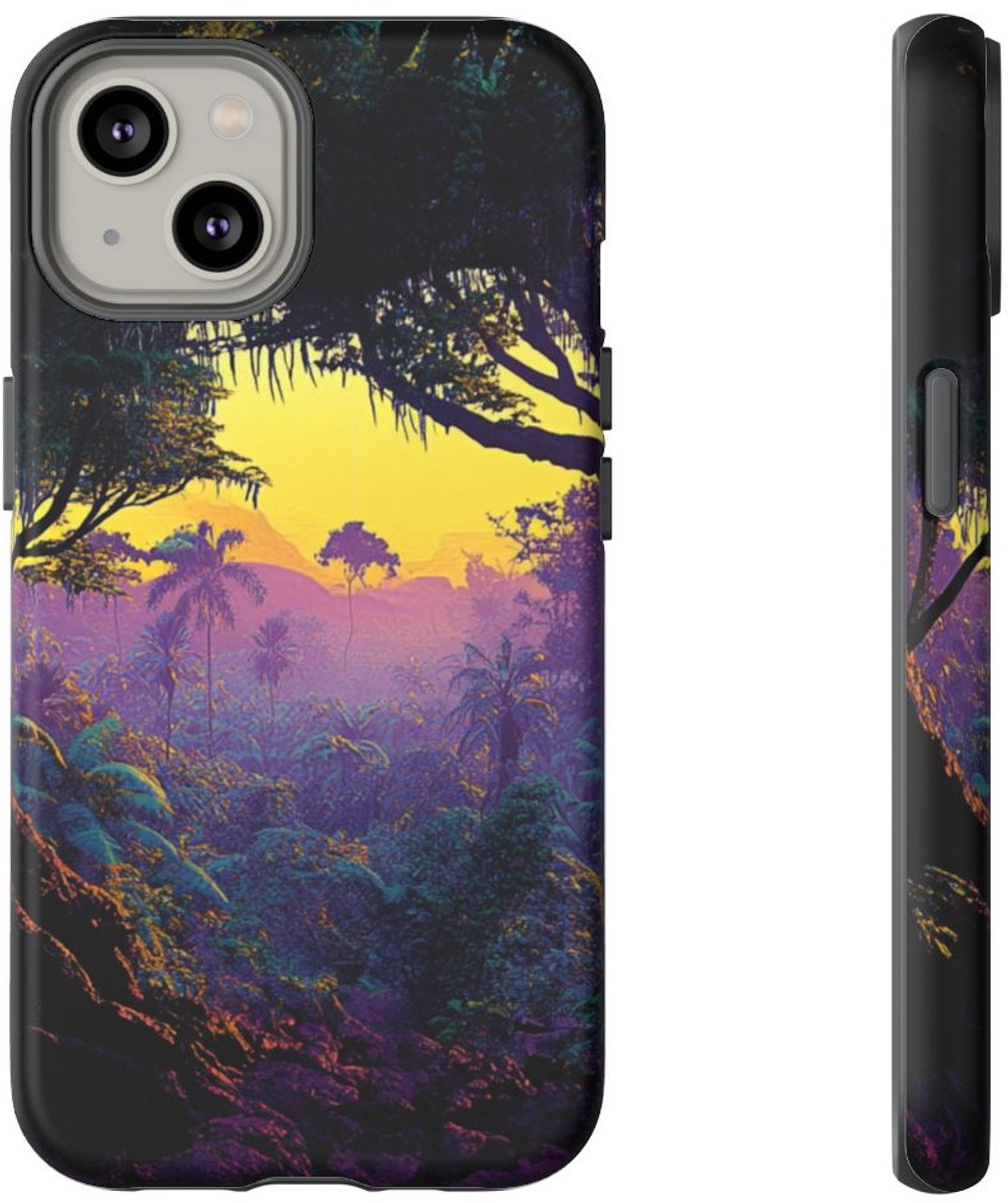 Sprookjesachtige Jungle Zonsondergang – Telefoonhoesje Geschikt voor iPhone 14