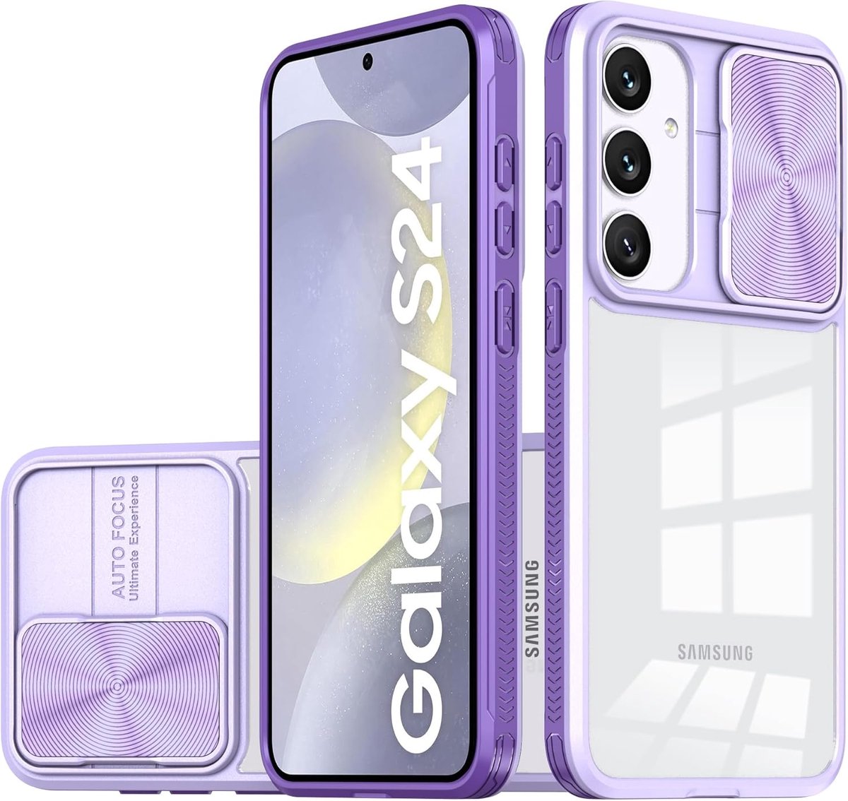 Telefoonhoesje compatibel met Samsung Galaxy S24 - camerabescherming - anti-slip - schokbestendig - krasbestendig - zachte TPU-siliconen - harde polycarbonaat - hybride transparante hoes - paars