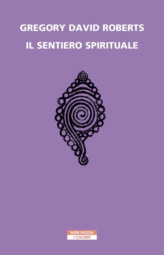 Boek "Il sentiero spirituale" van Gregory David Roberts met een paarse kaft en een zwarte, gedetailleerde versiering in het midden.
