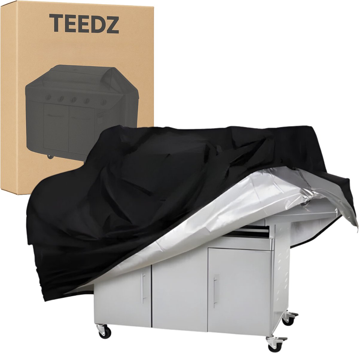 Teedz BBQ Hoes Waterdicht - Universele Barbecue Hoes - Trekkoord - BBQ Accesoires -Opbergtas - Beschermhoes - BBQ Accesoires - 145x61x117 cm