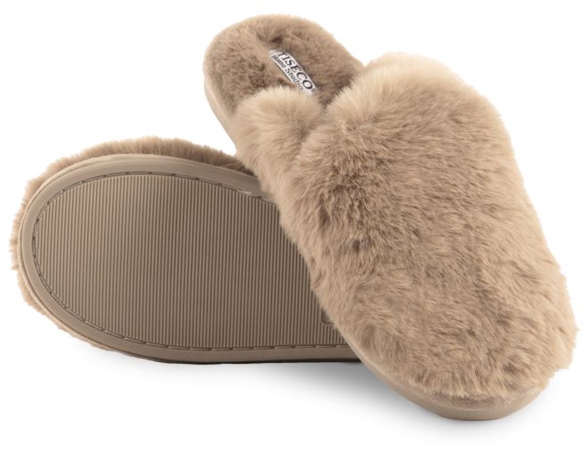 Tiseco - Pantoffels SNUGGS MULE - sloffen - zachte imitatiekonijnenbont - 36/37, taupe