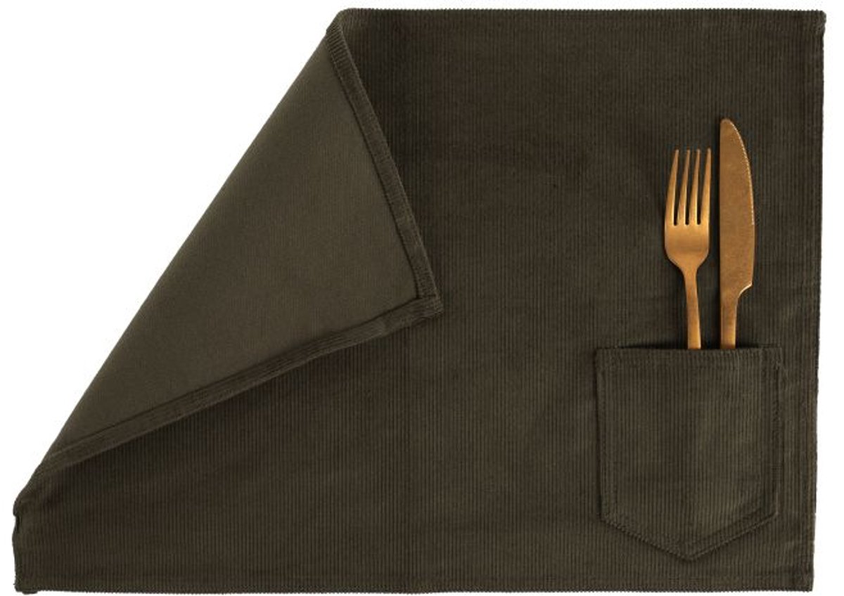 Tiseco - Placemat VELMAR - SET/4 - Wasbaar - 33x45 cm, olijfgroen
