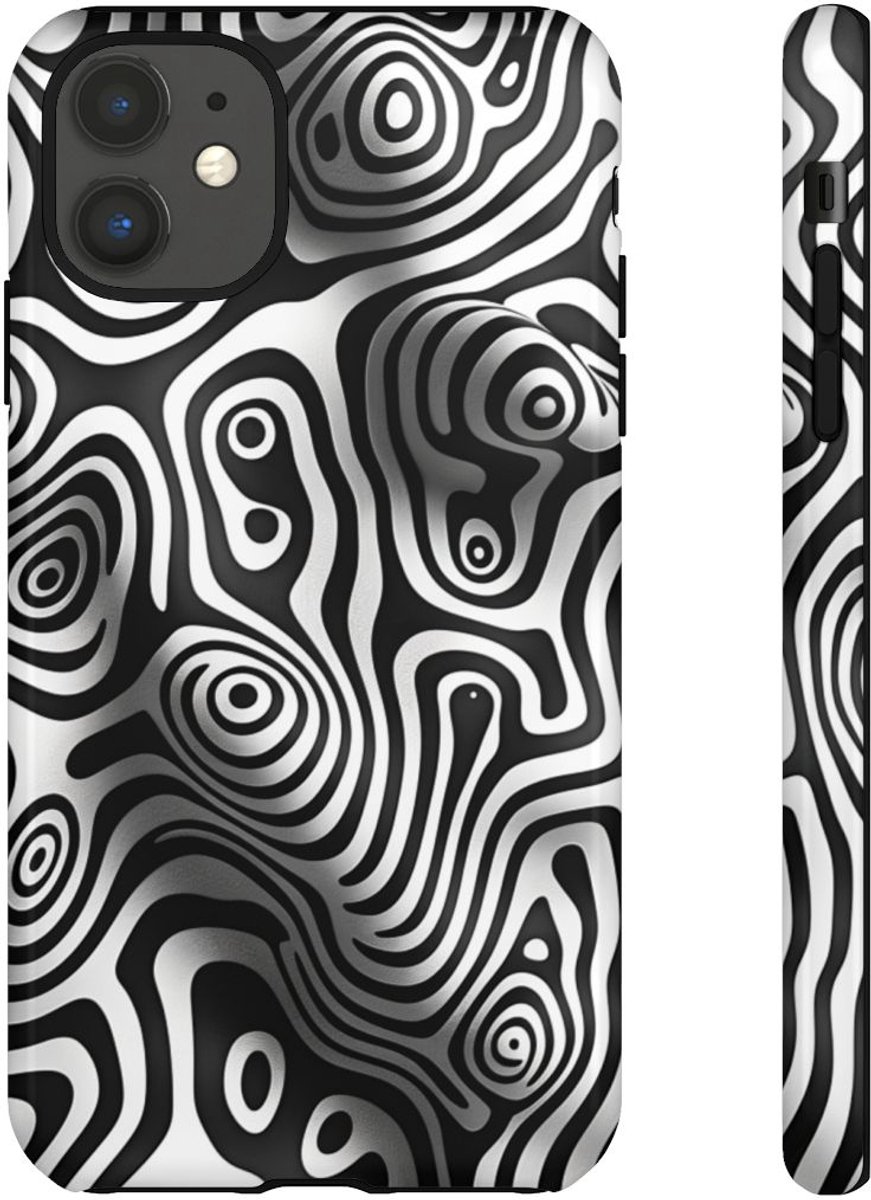 Zwart-Wit Abstract Lijnenspel – Telefoonhoesje Geschikt voor iPhone 11