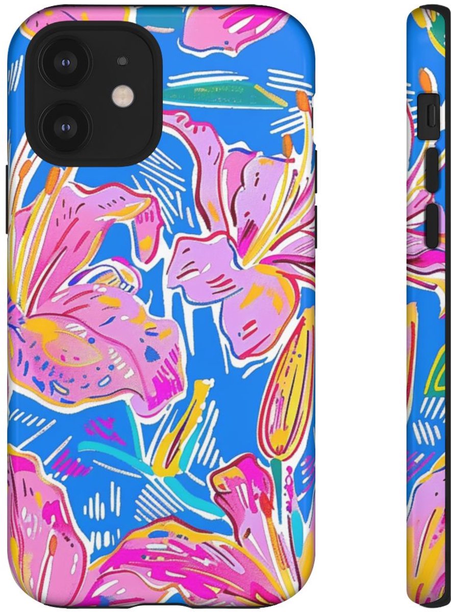 Felroze en Gele Bloemenprint – Telefoonhoesje Geschikt voor iPhone 12