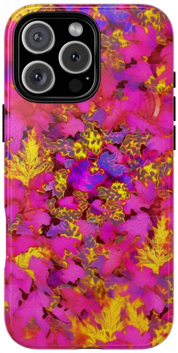Levendig Roze-Geel Bladerenpatroon – Telefoonhoesje Geschikt voor iPhone 16 Pro Max