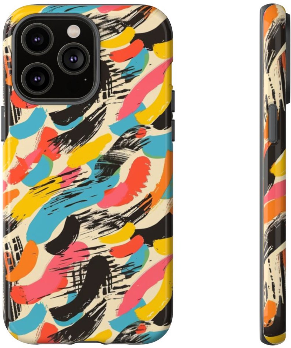 Levendig Abstract Penseelstrepenpatroon – Telefoonhoesje Geschikt voor iPhone 14 Pro Max