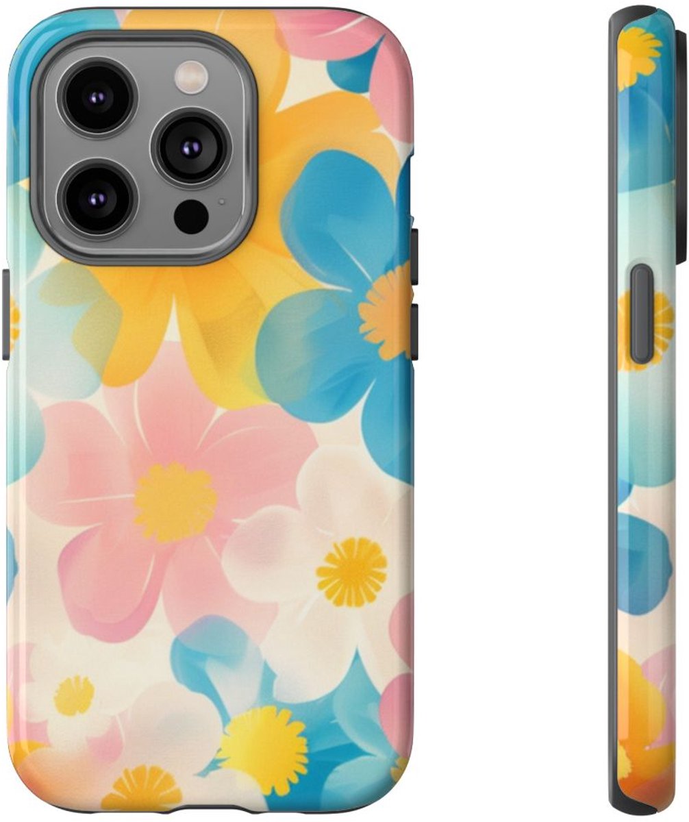 Vrolijk Pastel Bloemenpatroon – Telefoonhoesje Geschikt voor iPhone 14 Pro