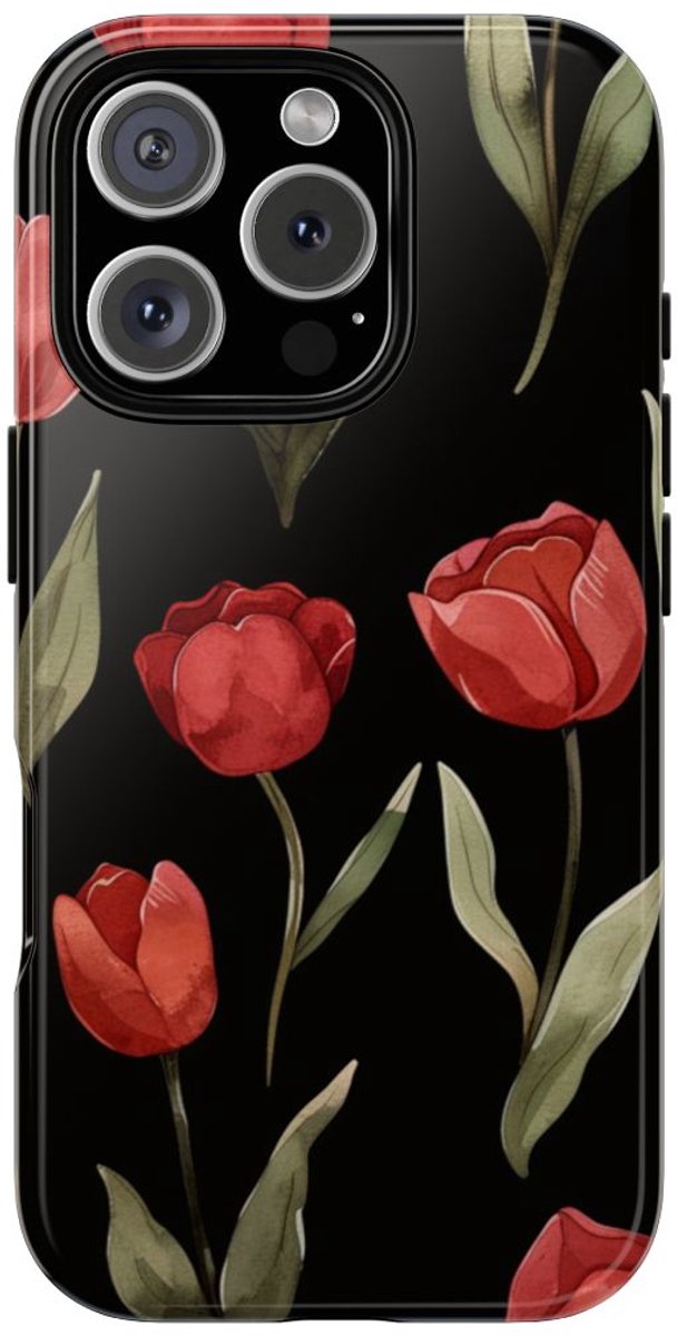 Rode Tulp Bloemenpatroon – Telefoonhoesje Geschikt voor iPhone 16 Pro