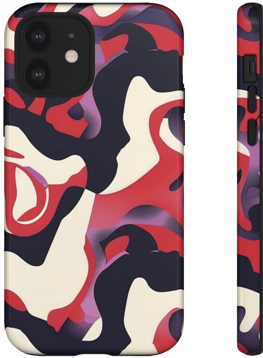 Abstract Rood-Zwart-Crème Patroon – Telefoonhoesje Geschikt voor iPhone 12