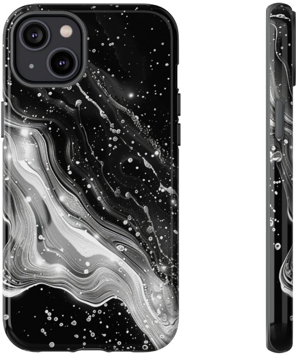 Zwart-Wit Abstracte Galaxie – Telefoonhoesje Geschikt voor iPhone 14 Plus