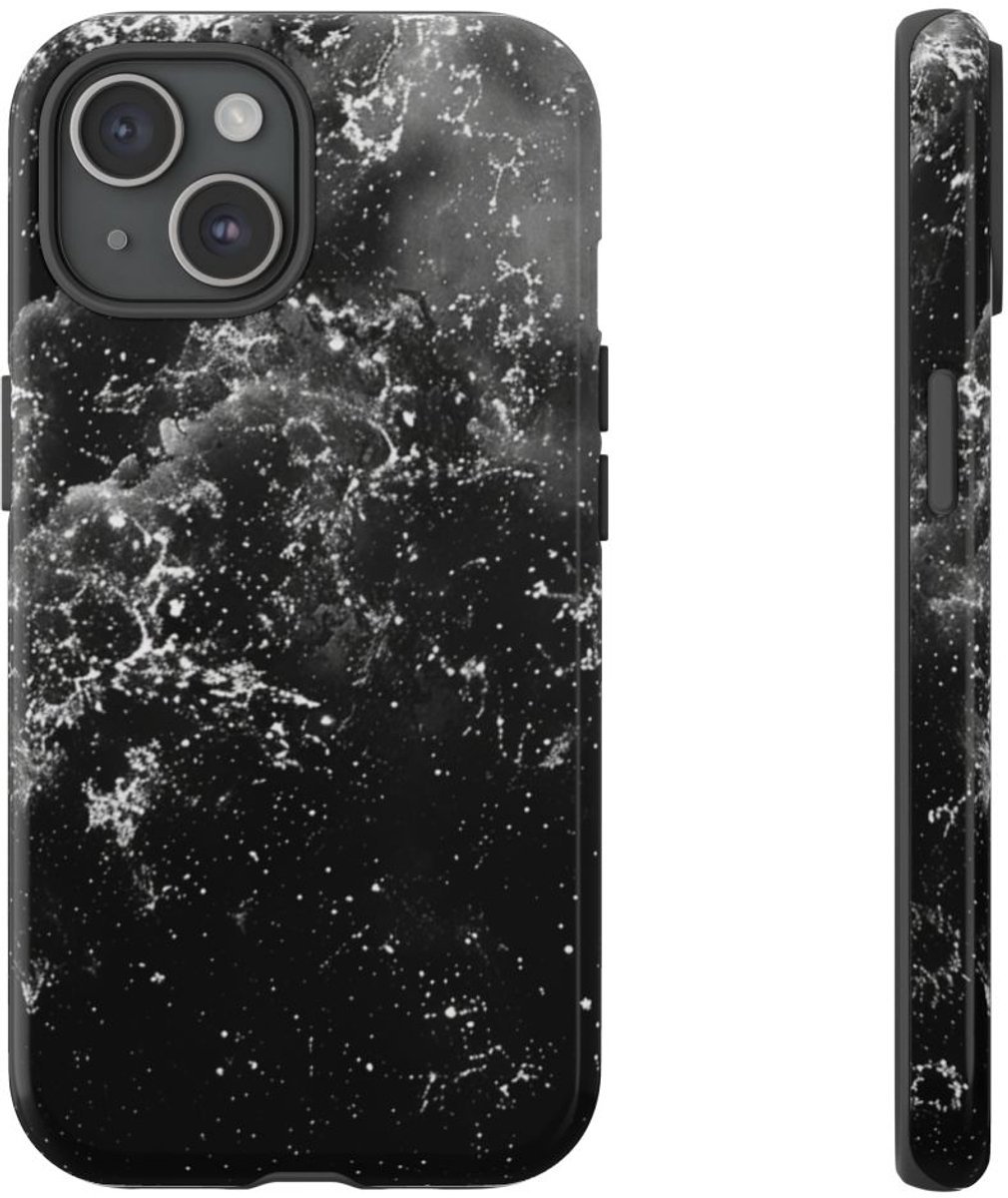 Zwart-Witte Galaxie Textuur – Telefoonhoesje Geschikt voor iPhone 15
