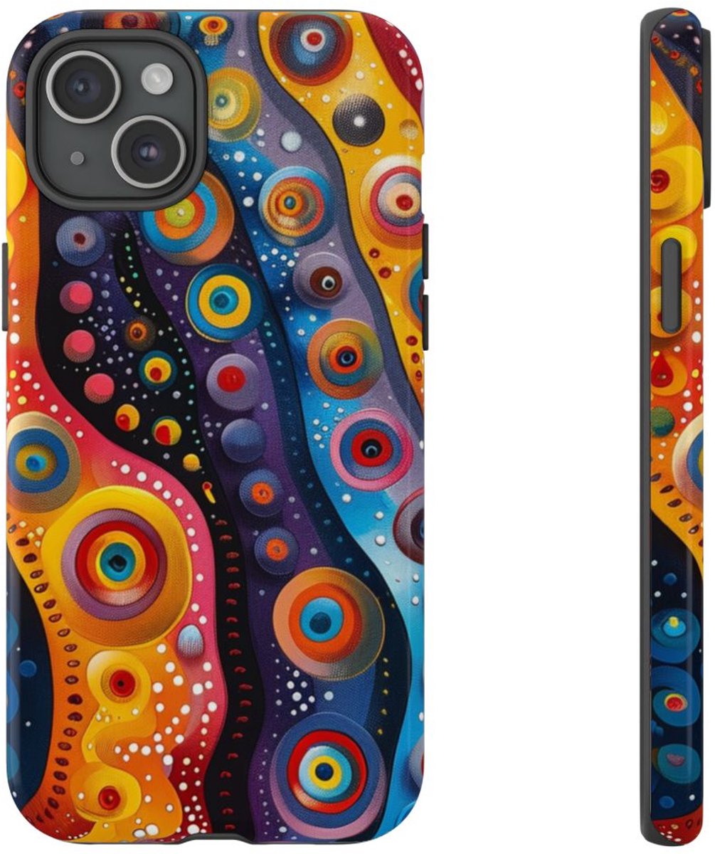 Kleurrijk Abstract Cirkelpatroon – Telefoonhoesje Geschikt voor iPhone 15 Plus