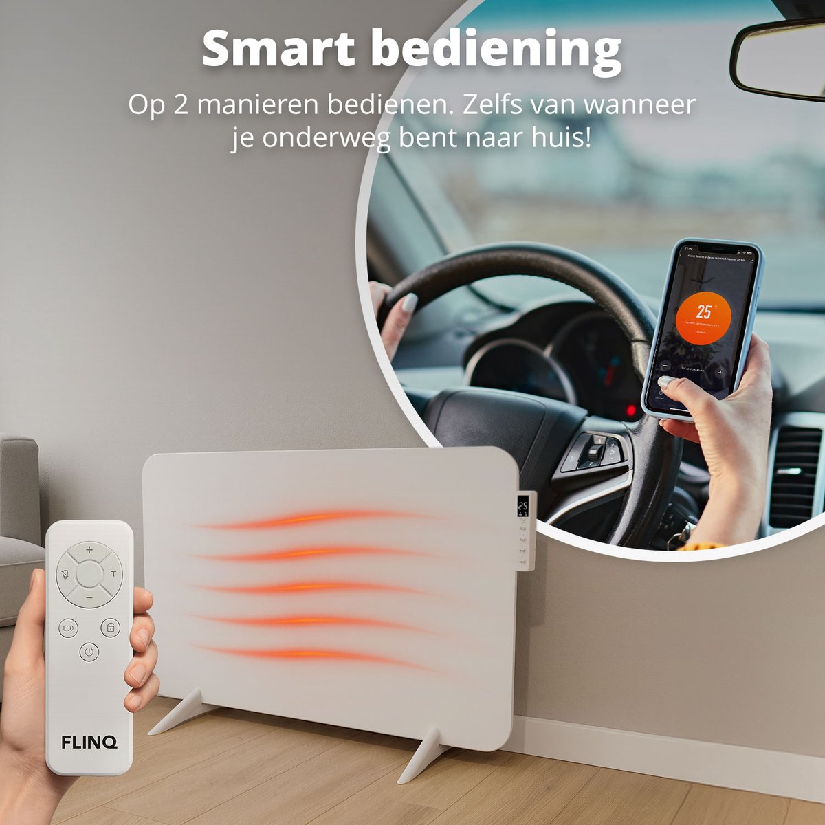 FlinQ Slimme Infrarood Verwarming - Elektrische Verwarmingspaneel - Moderne Kachel - Geschikt voor Badkamer - Staand & Verplaatsbaar - Met Thermostaat - Wit Paneel - 450 W – foto 7